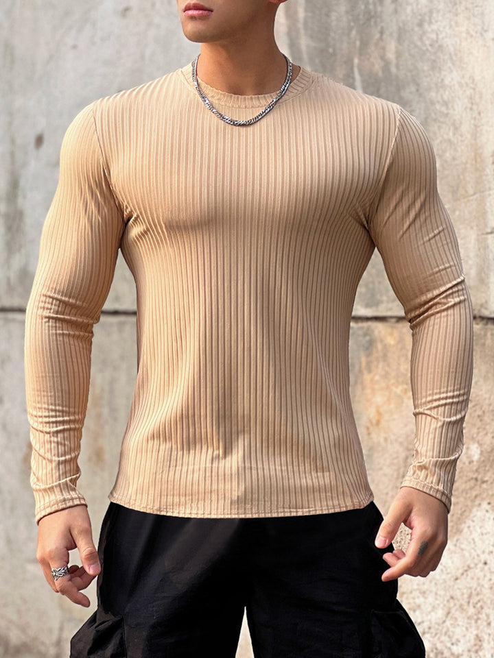 Stretch Rib Jersey Crewneck Long Sleeves T-shirt