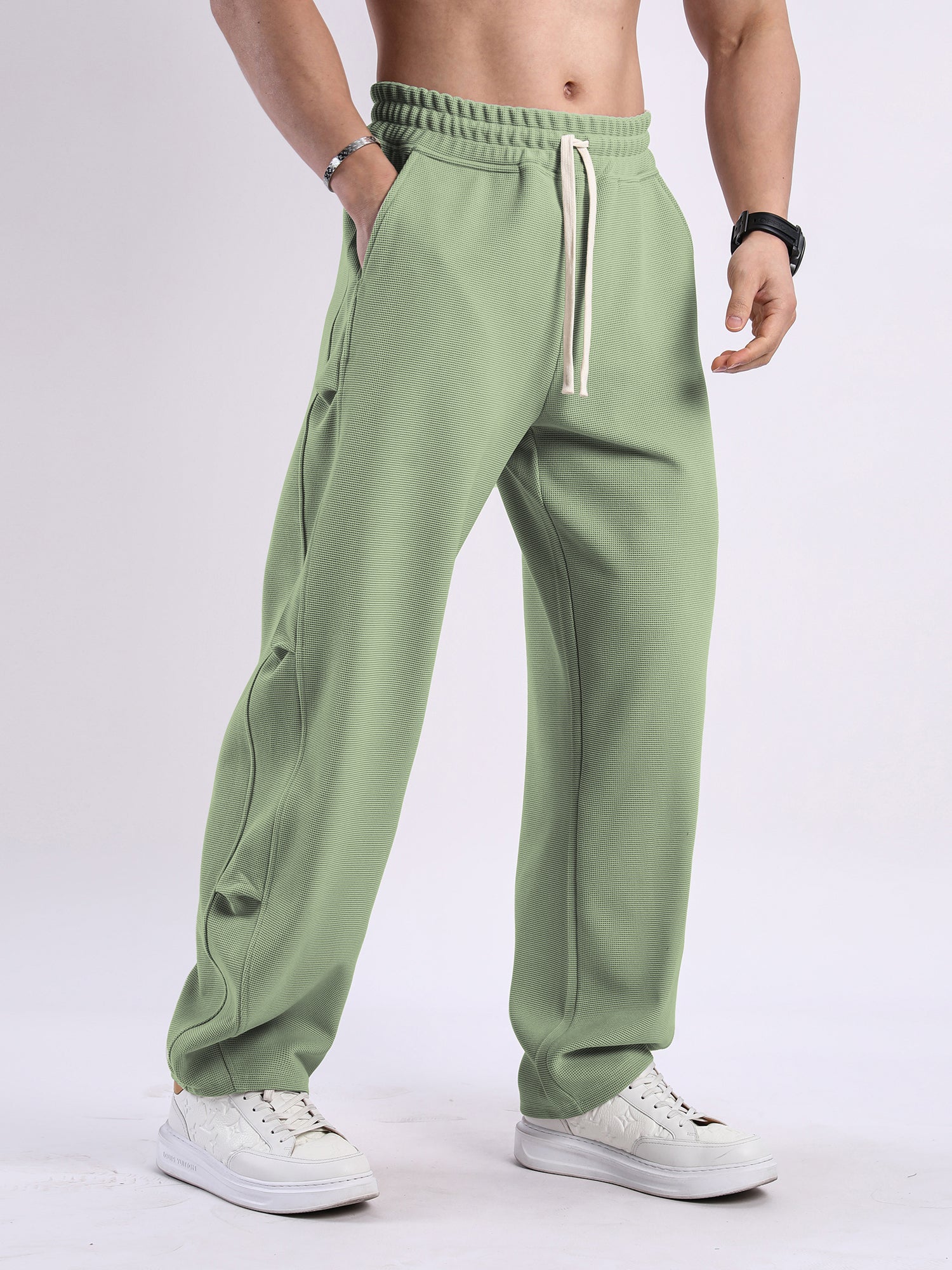 Waffle Texture Wide-Leg Straight Jogger Pants-thumbmail-16
