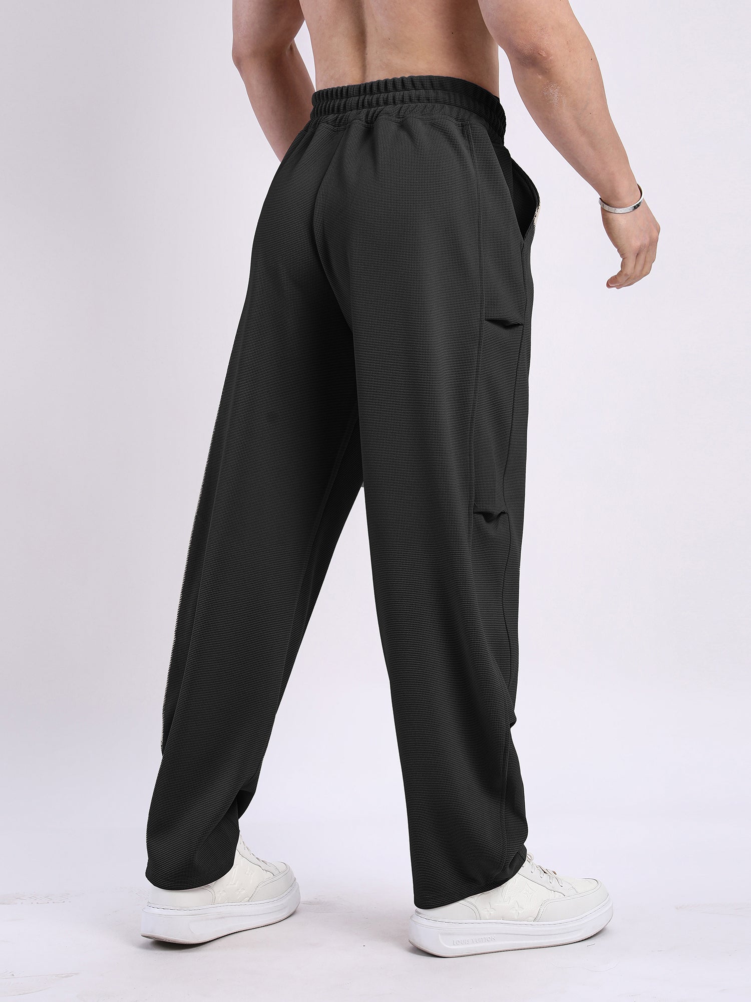 Waffle Texture Wide-Leg Straight Jogger Pants-thumbmail-23