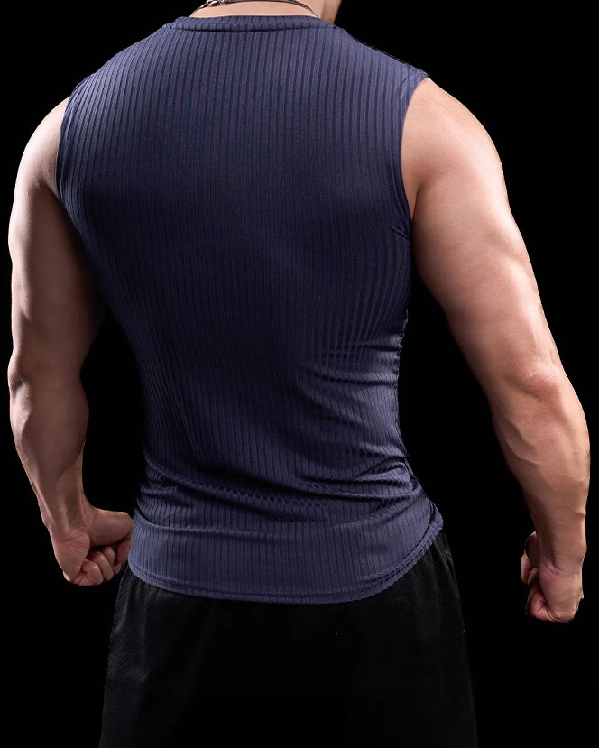 High Stretch Ribbed Stripe Crew Neck Vest - Ahaselected