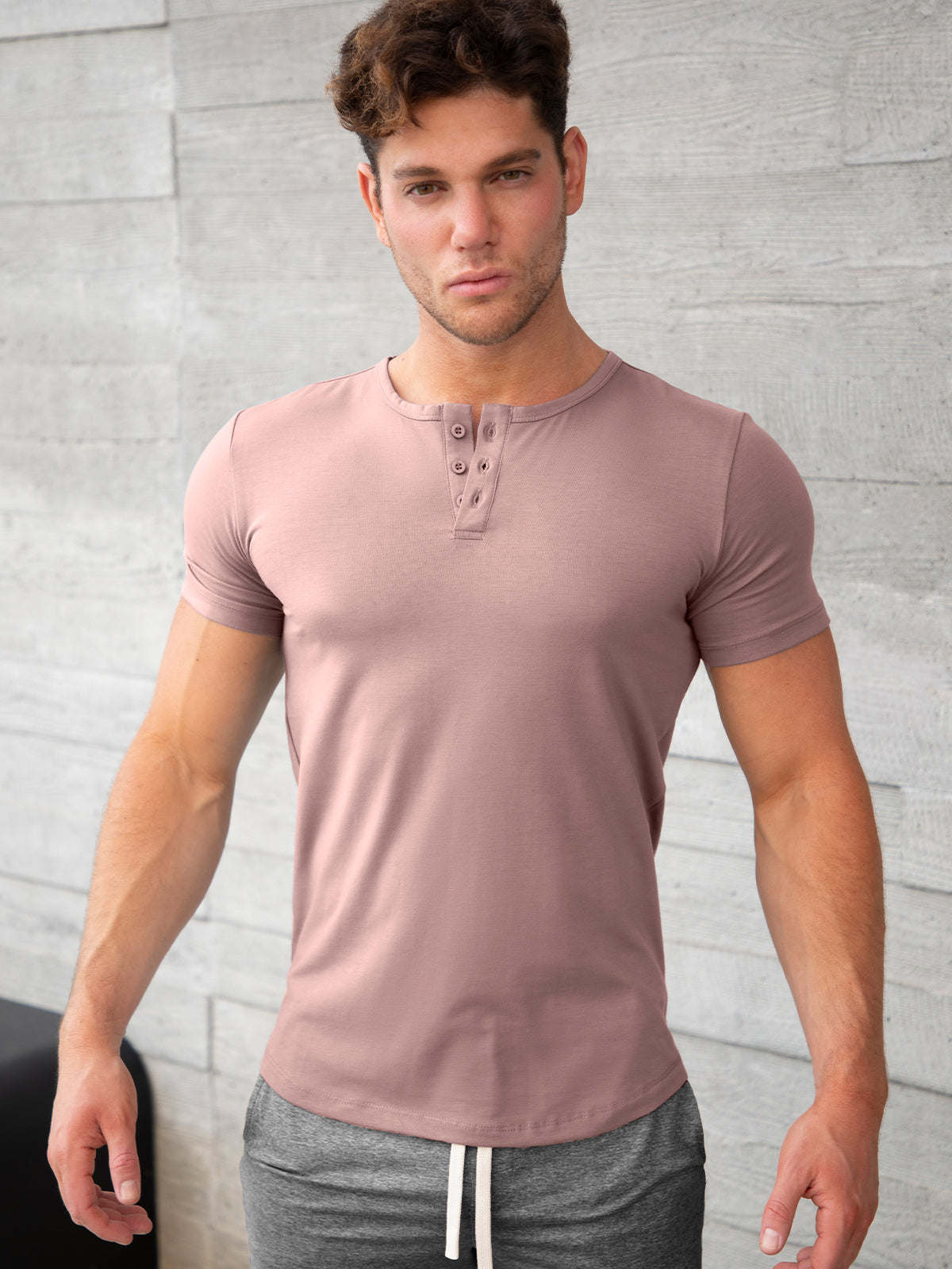 All Day Elite Henley Curve-Hem Stretch Short Sleeve - Ahaselected