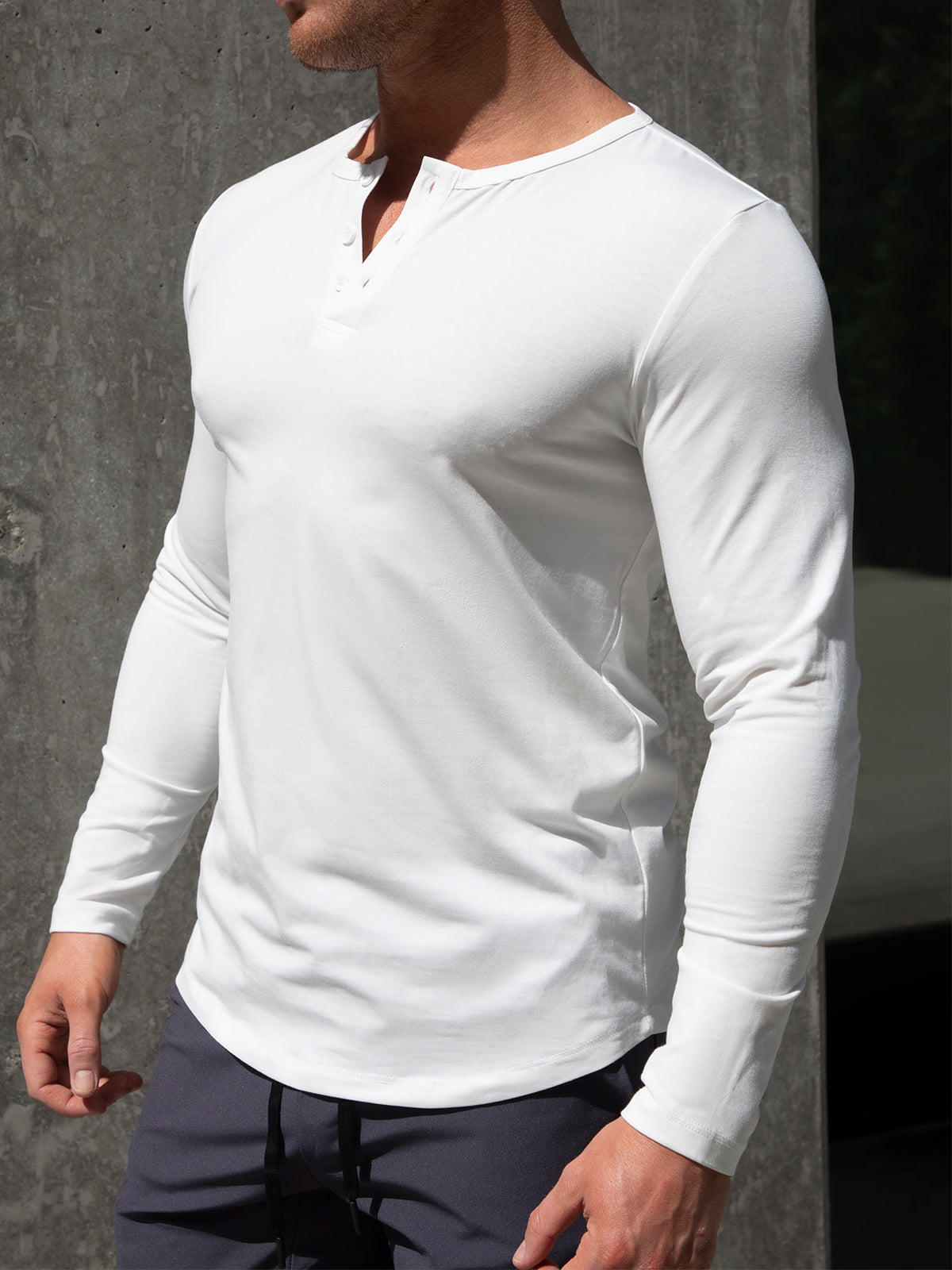 All Day Elite Henley Curve-Hem Long Sleeve - Ahaselected