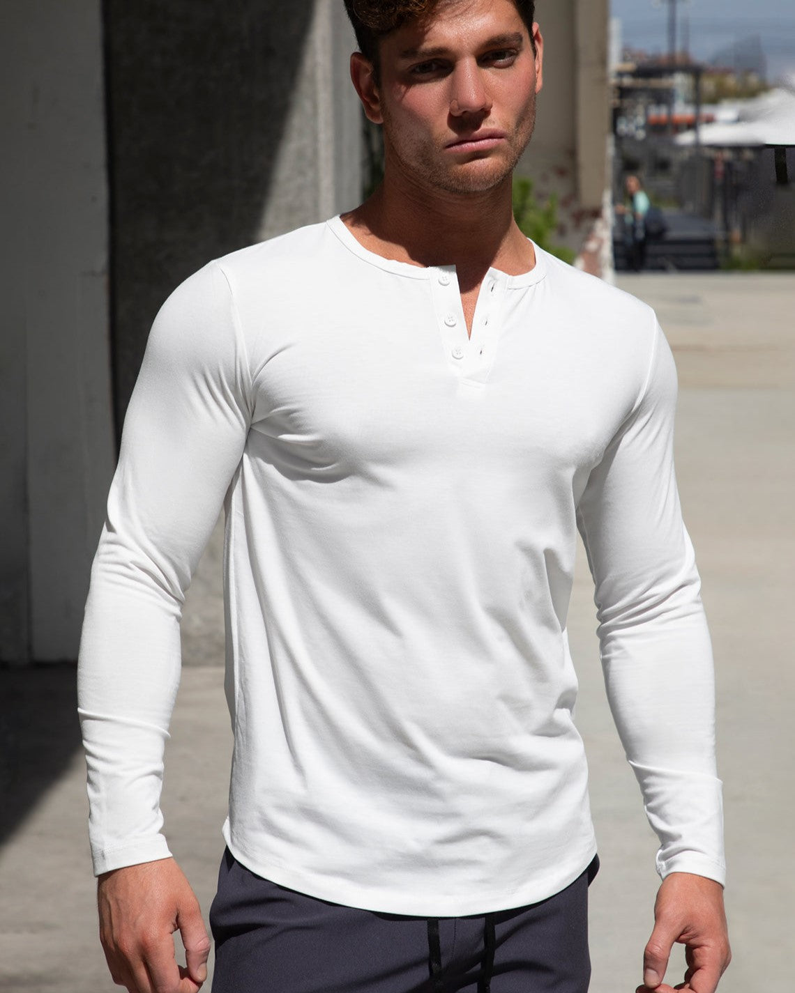 All Day Elite Henley Curve-Hem Stretch Long Sleeve - Ahaselected