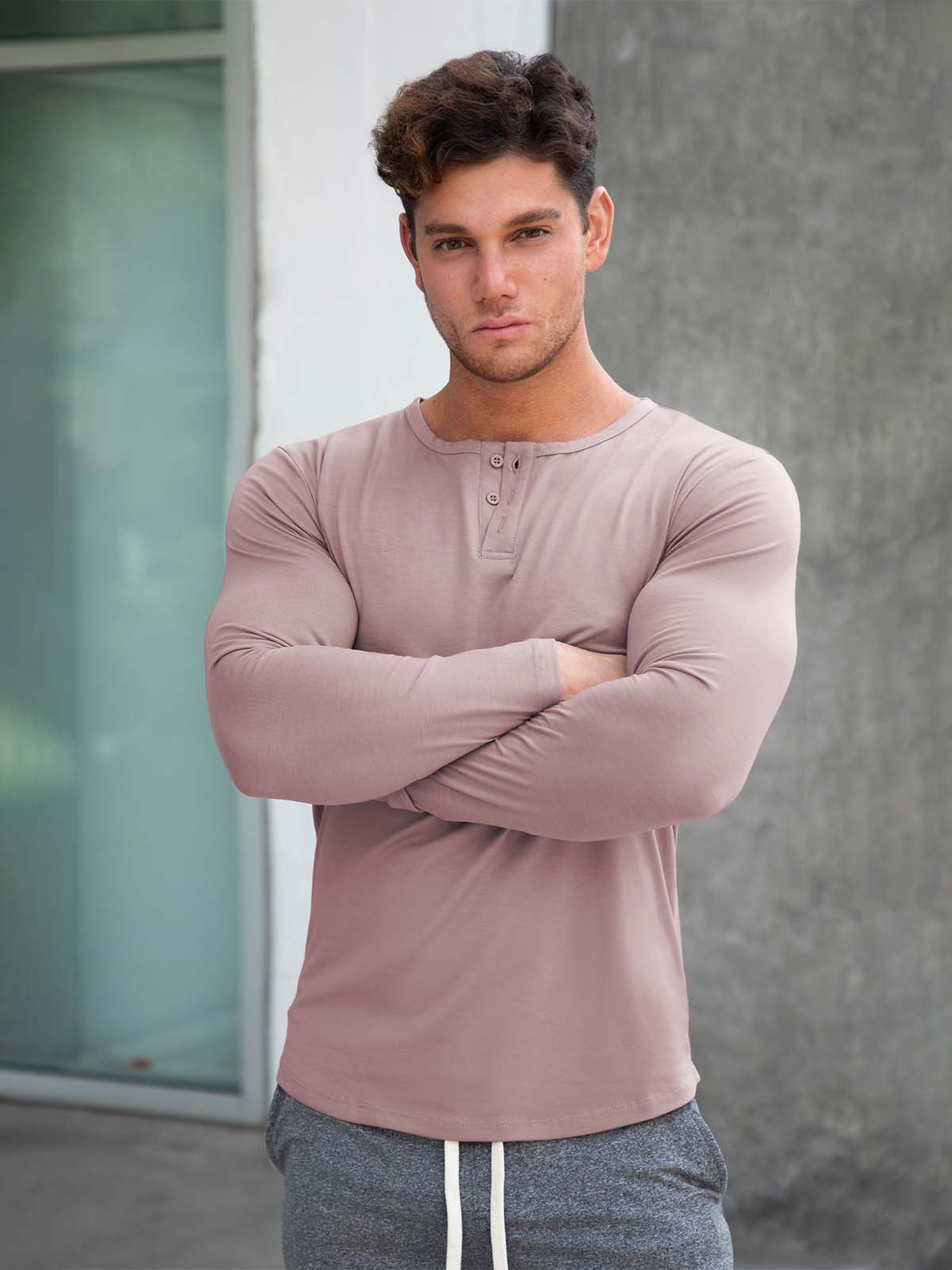 All Day Elite Henley Curve-Hem Long Sleeve - Ahaselected