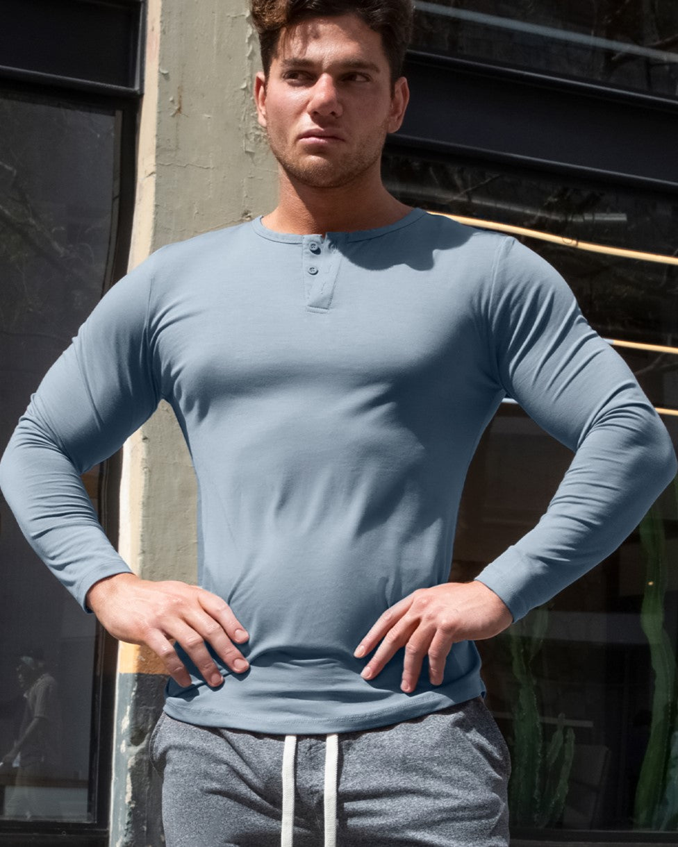 All Day Elite Henley Curve-Hem Stretch Long Sleeve - Ahaselected