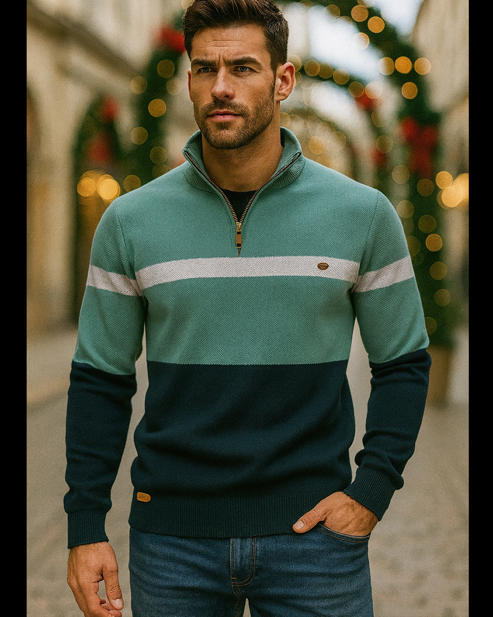 Color-Block Quarter-Zip Sweater New - Ahaselected
