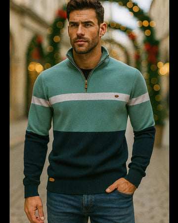 Color-Block Quarter-Zip Sweater New