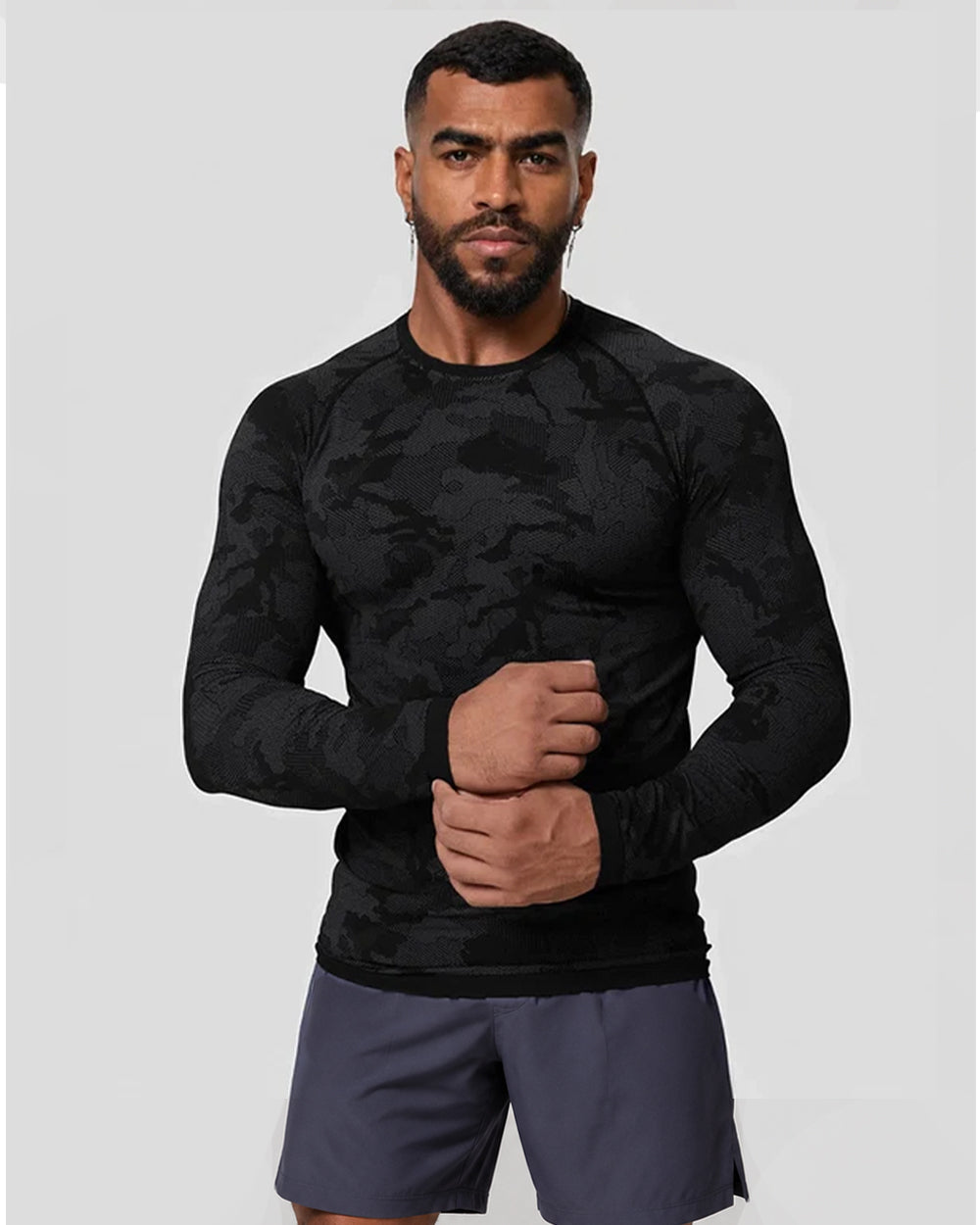 Men's Jacquard Seamless Long Sleeve Training Top-thumbmail-1