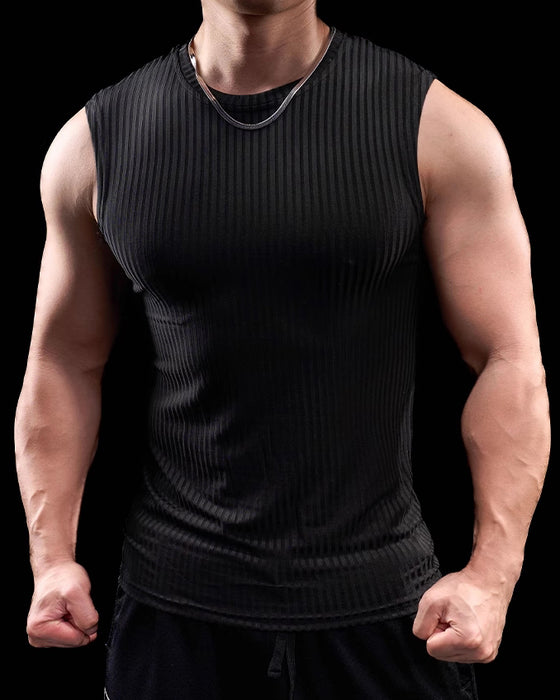 High Stretch Ribbed Stripe Crew Neck Vest - Ahaselected