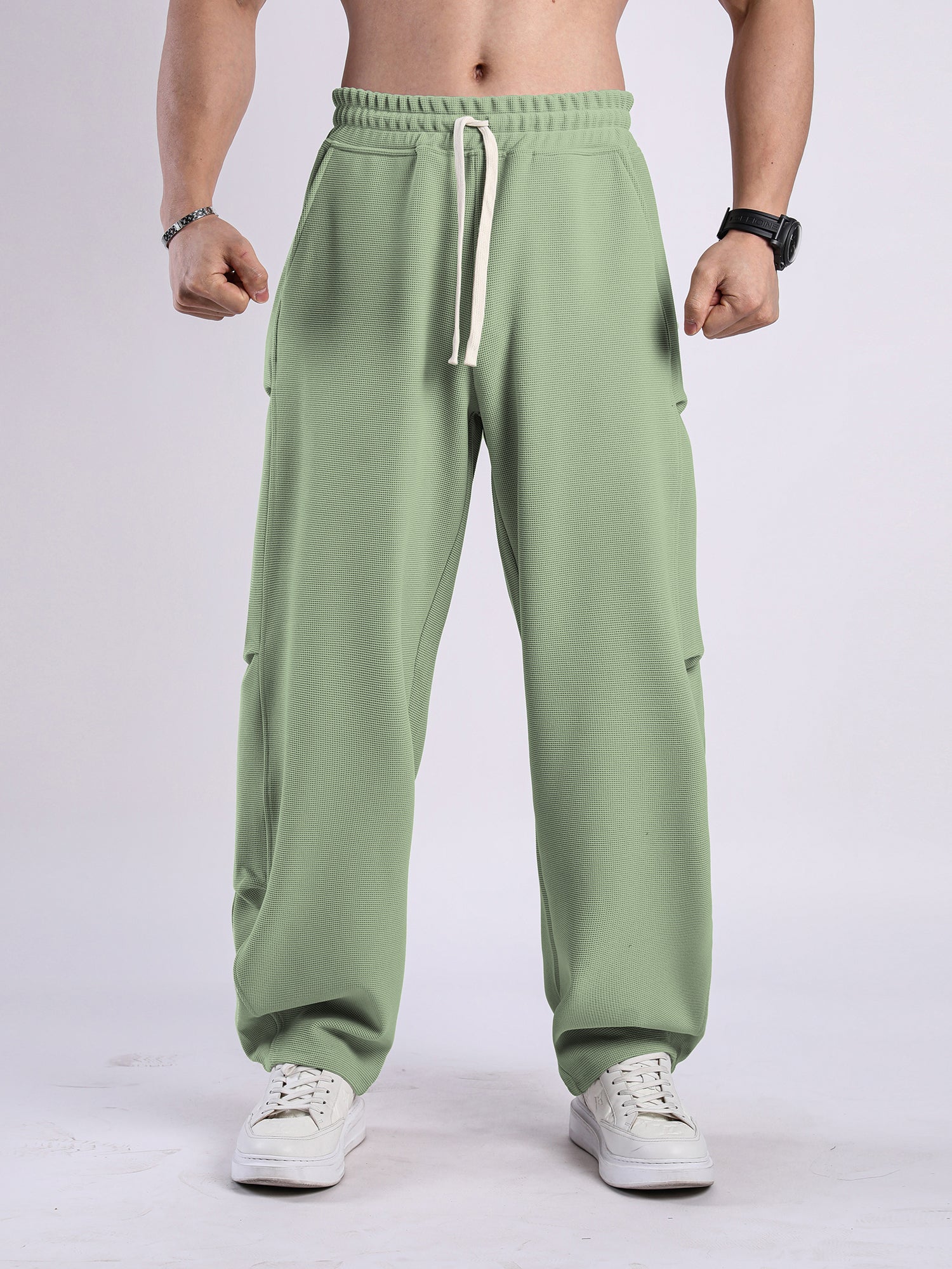 Waffle Texture Wide-Leg Straight Jogger Pants-thumbmail-17
