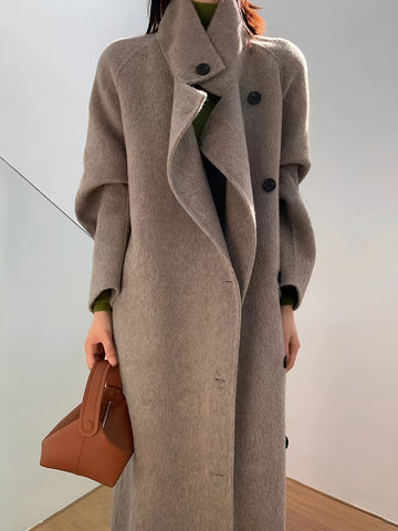 Tailored Collar Buttons Long Coat with Adjustable Belt