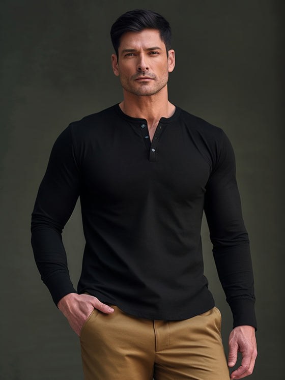 Classic Cotton long Sleeve Henley Shirt - Ahaselected