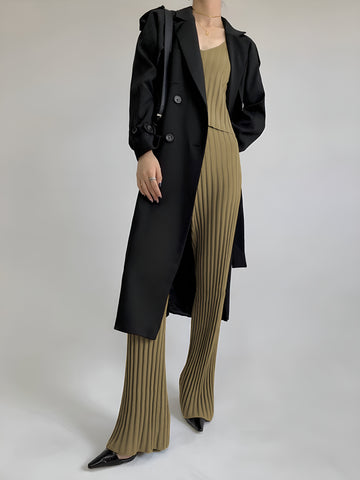 Pit-Striped Knitted Flared Pants