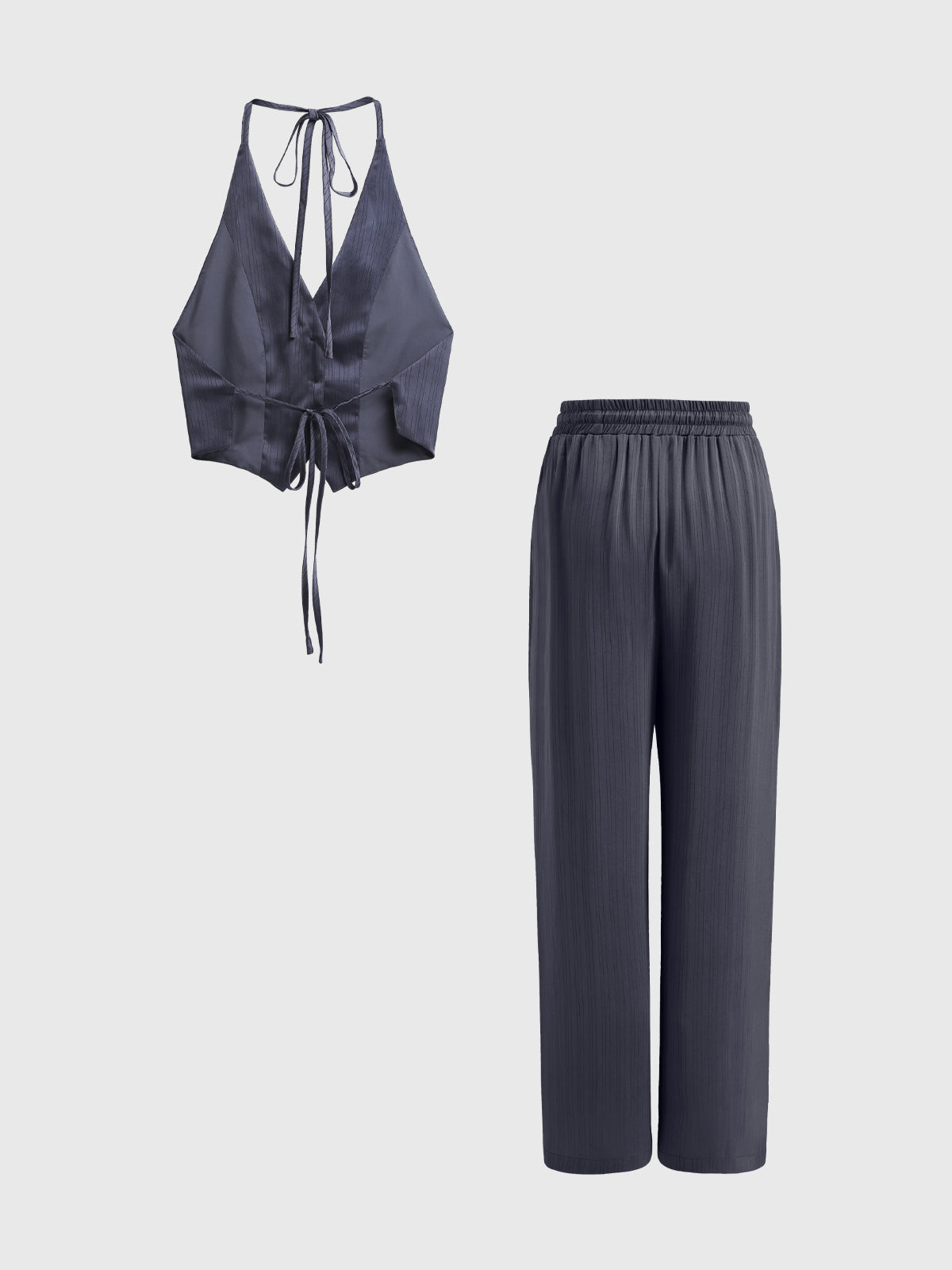 Chic V-neck Striped Vest & Palazzo Pants 2 Pieces Set - Ahaselected