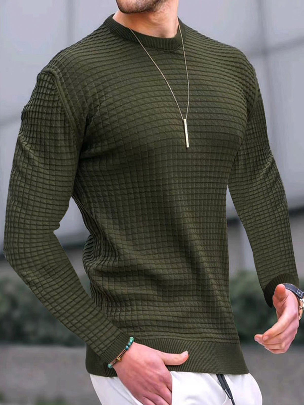 Comfy Waffle Crewneck T-Shirt Long Sleeves (app only) - Ahaselected