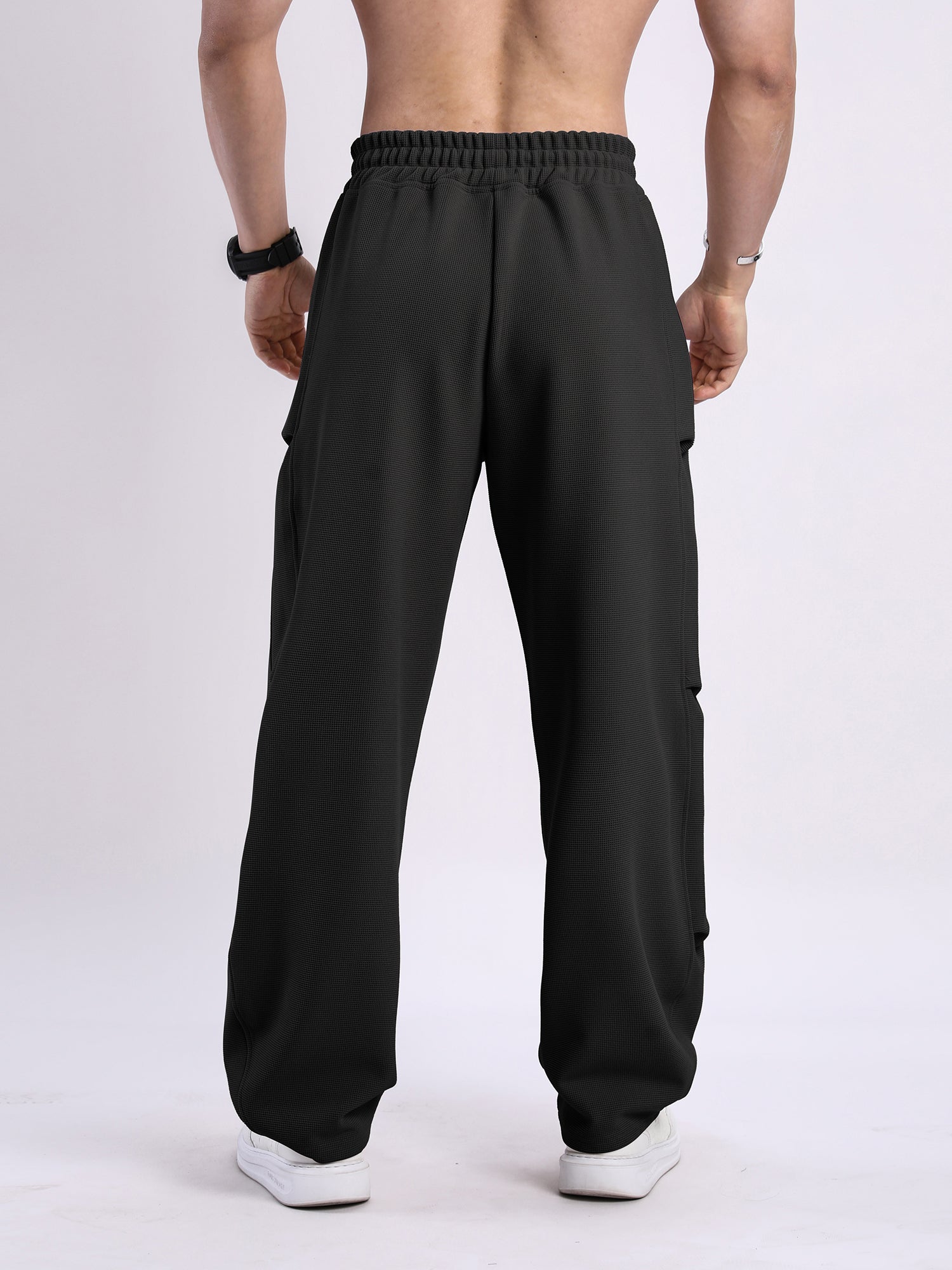 Waffle Texture Wide-Leg Straight Jogger Pants-thumbmail-24