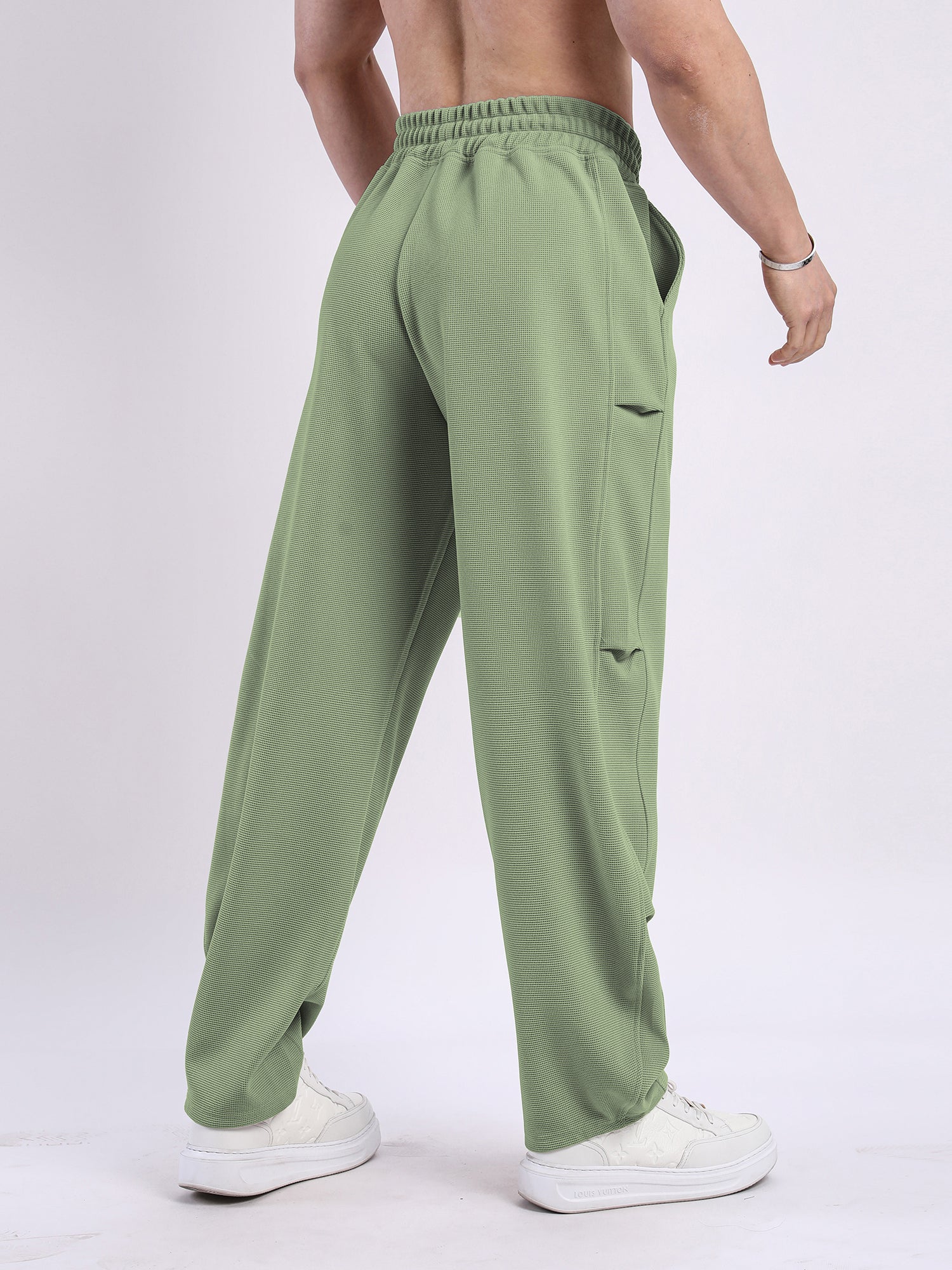 Waffle Texture Wide-Leg Straight Jogger Pants-thumbmail-18