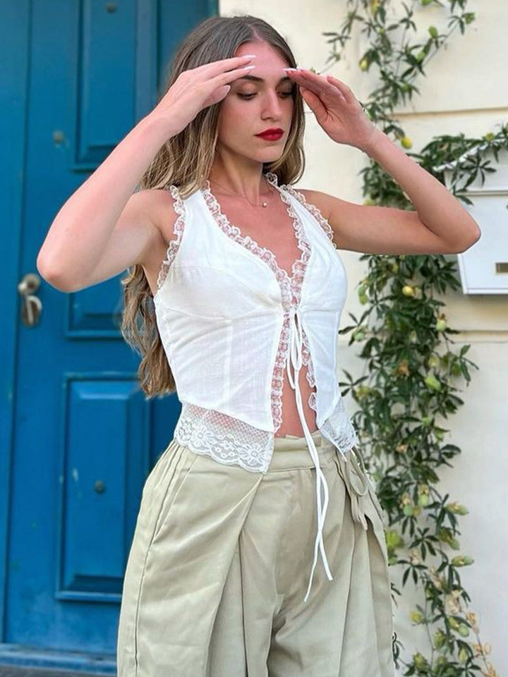 Fairytale Lace Trim Crop Cami Top