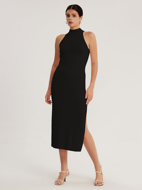 Turtleneck Halterneck Dress - Ahaselected