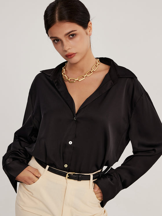 Satin Drop Collar Shirt - Ahaselected