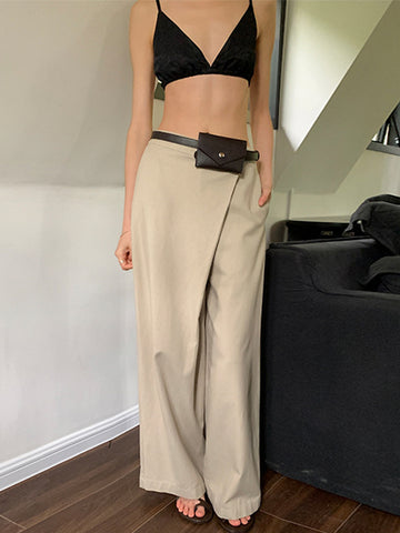 Asymmetrical Wide Leg Pants with Belt