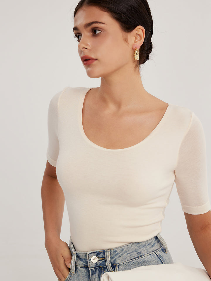 Mulberry Silk Slim U-neck T-shirt