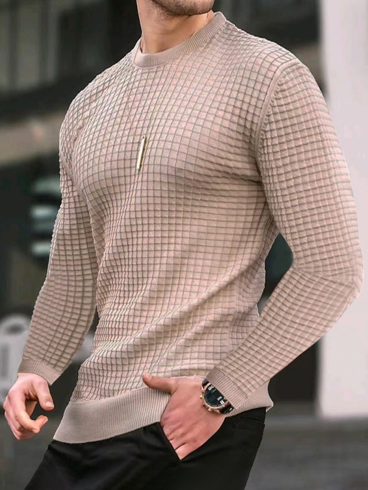 Comfy Waffle Crewneck T-Shirt Long Sleeves (app only) - Ahaselected
