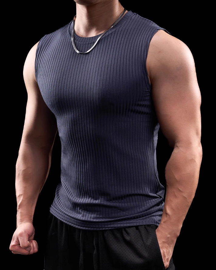 High Stretch Ribbed Stripe Crew Neck Vest - Ahaselected