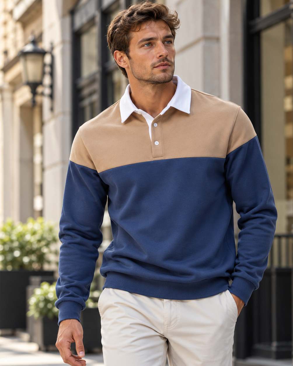 Warmes Langarm-Poloshirt mit Farbblock-Design