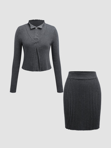 Cozy Knit Sweater Vest and Pleated Skirt 3 Piece Set