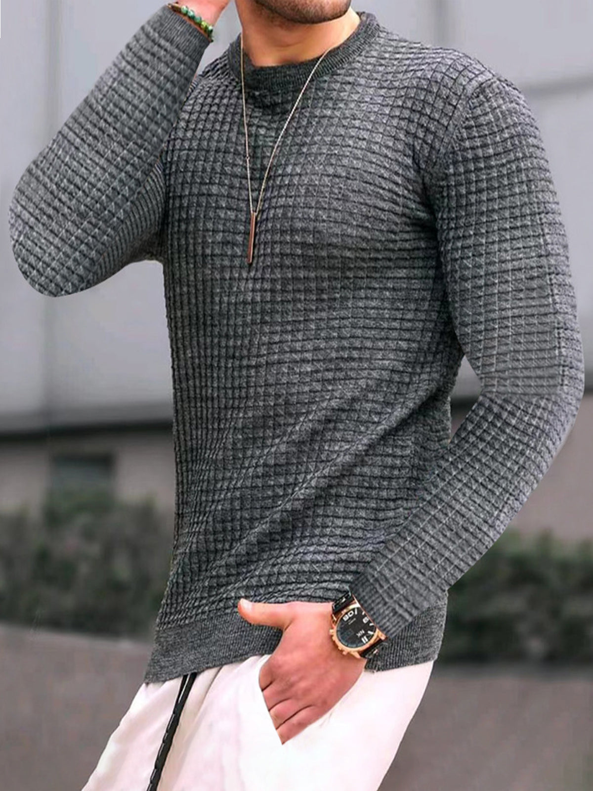 Comfy Waffle Crewneck T-Shirt Long Sleeves (app only) - Ahaselected