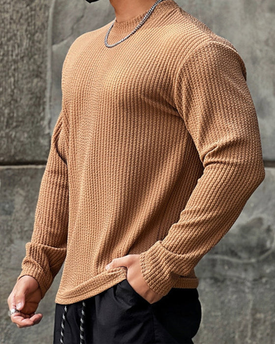 Texture Grid Crewneck Pullover Long Sleeve Shirt New (app only) - Ahaselected
