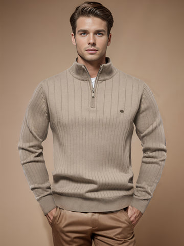 M's Mockneck 1/4 Zip Sweater Stripe