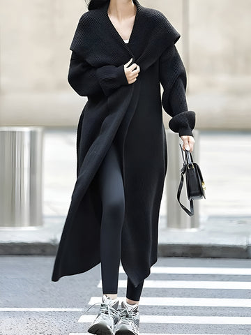 Slouchy Hooded Knitted Belted Cardigan