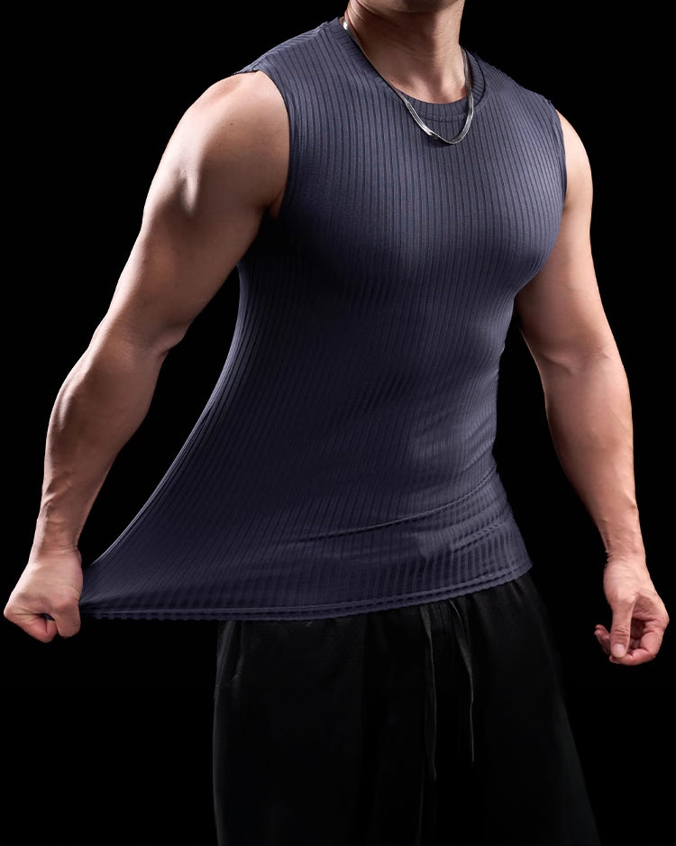 High Stretch Ribbed Stripe Crew Neck Vest - Ahaselected