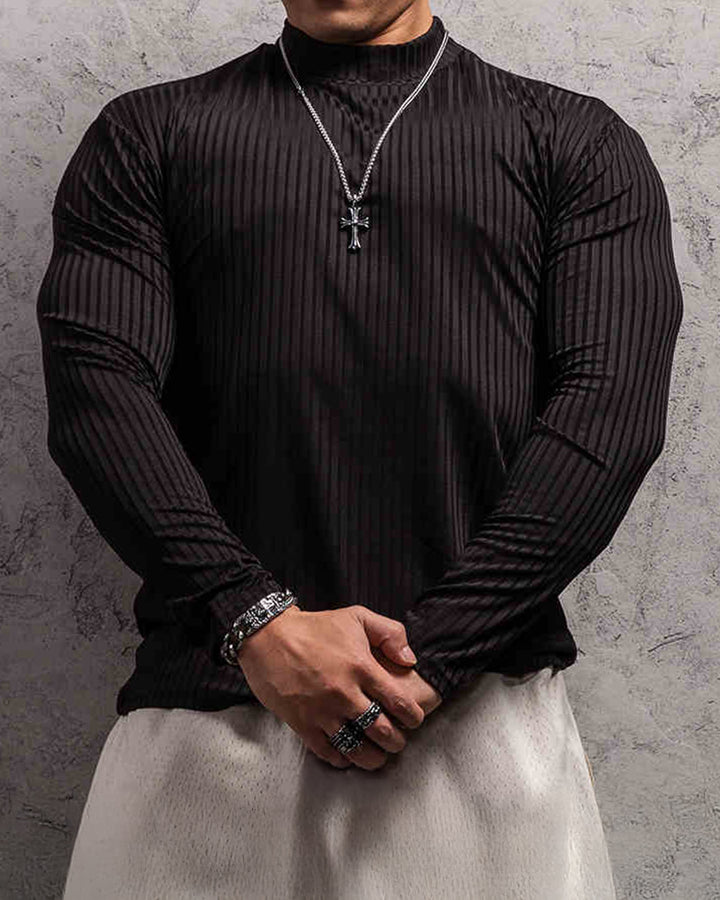 Camiseta de manga larga con cuello alto y tejido de canalé elástico 