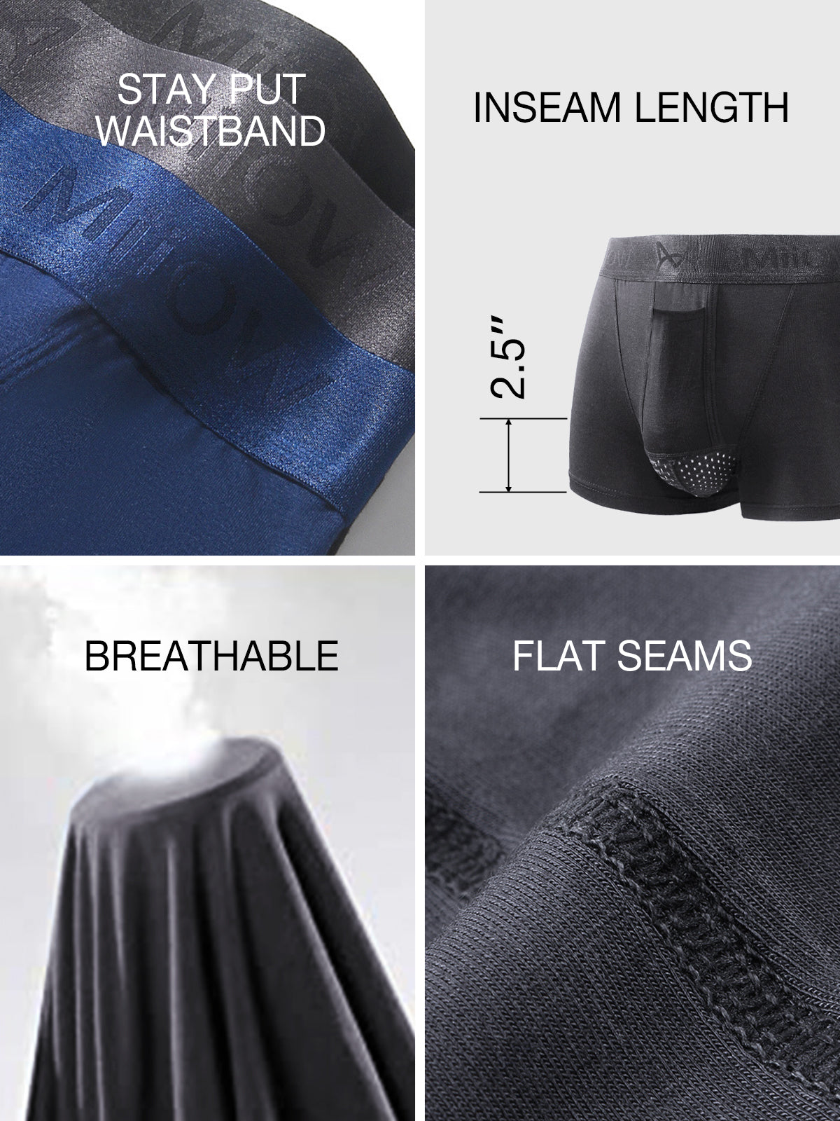 3 Packs M's Dual Pouch Trunks Separate Fly Boxer Briefs - Ahaselected