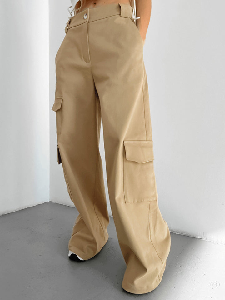 Low-rise relaxed wide-leg utility casual pants