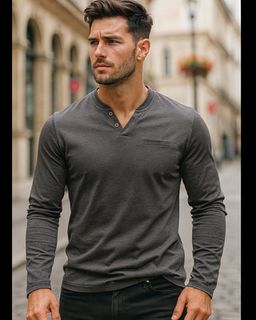 Men’s Casual Buttoned Henley Long-Sleeve T-Shirt