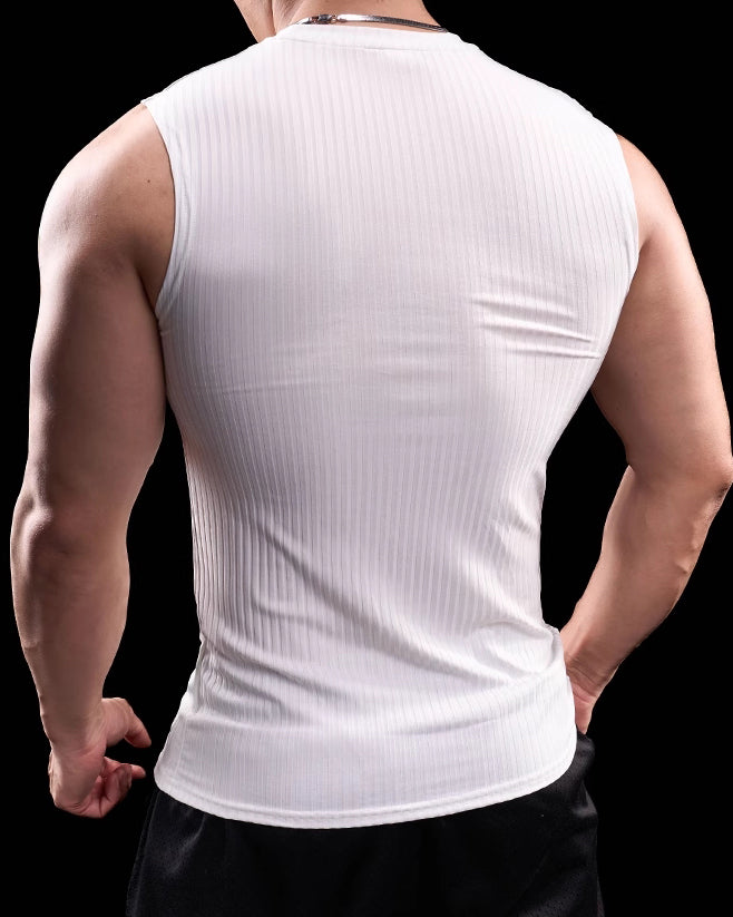 High Stretch Ribbed Stripe Crew Neck Vest - Ahaselected