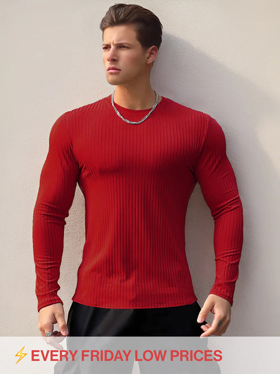 Stretch Rib Jersey Crewneck Long Sleeves T-shirt - Ahaselected
