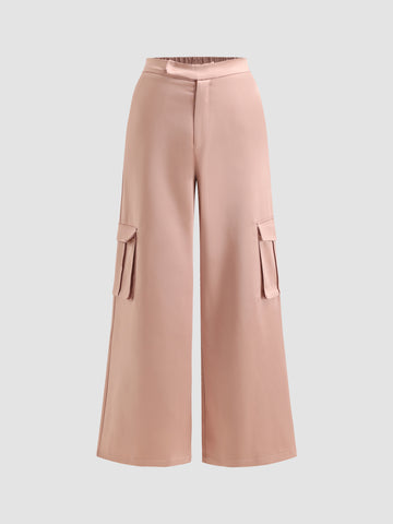 Satin Wide-Leg Cargo Pants With Pockets