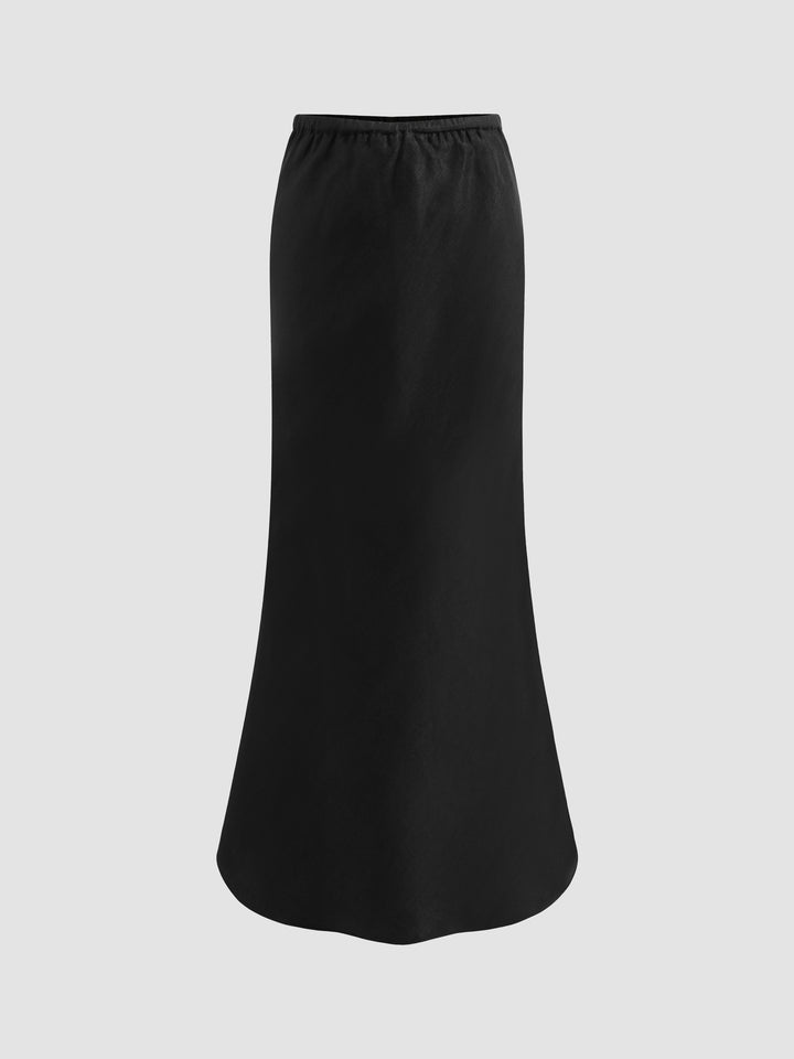 Satin Fishtail Long Skirt With Waist Tie