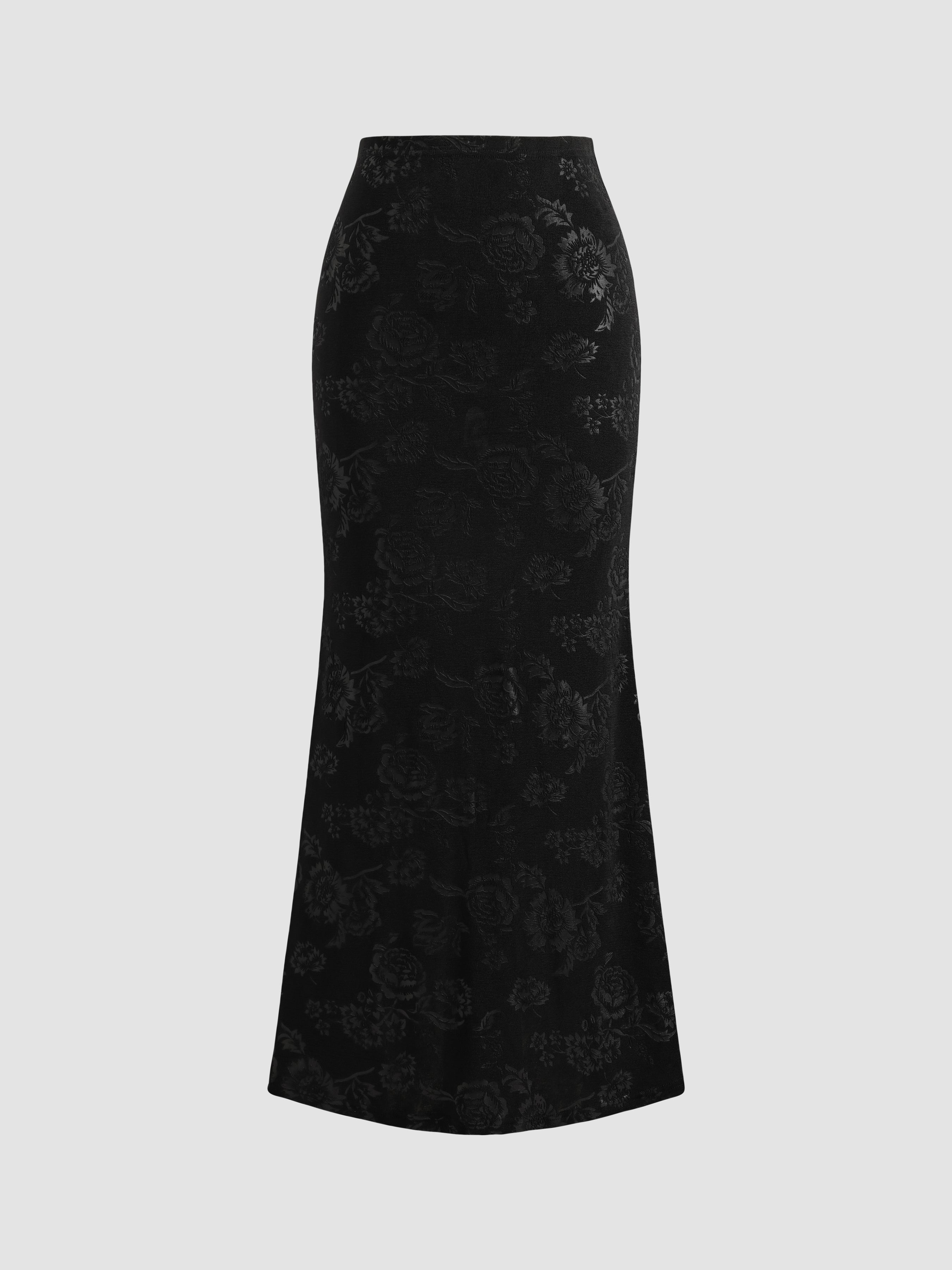 Knitted Floral Pattern Fishtail Long Skirt - Ahaselected