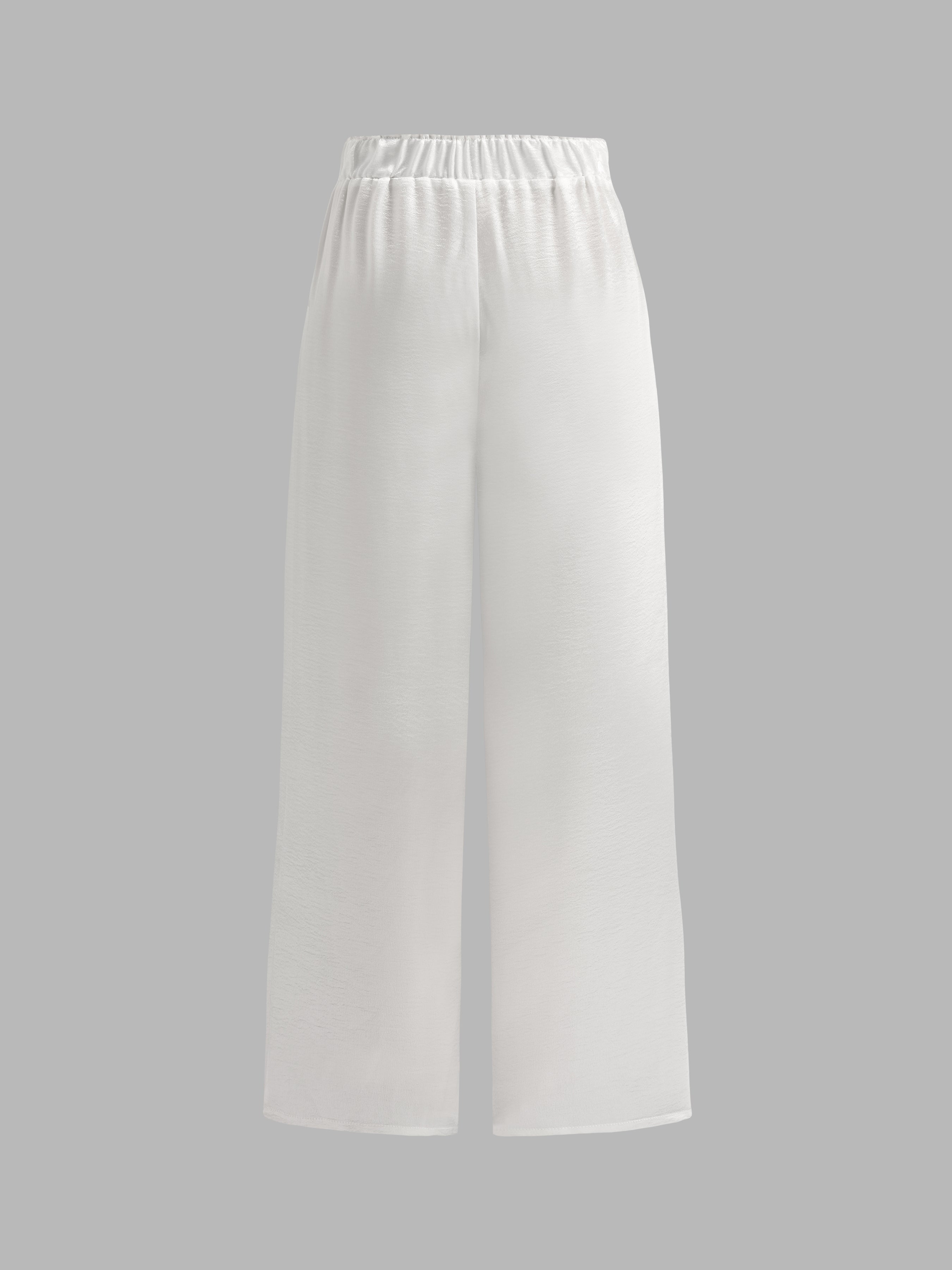 Textured Satin Elastic Waistband Wide Leg Pants - Ahaselected