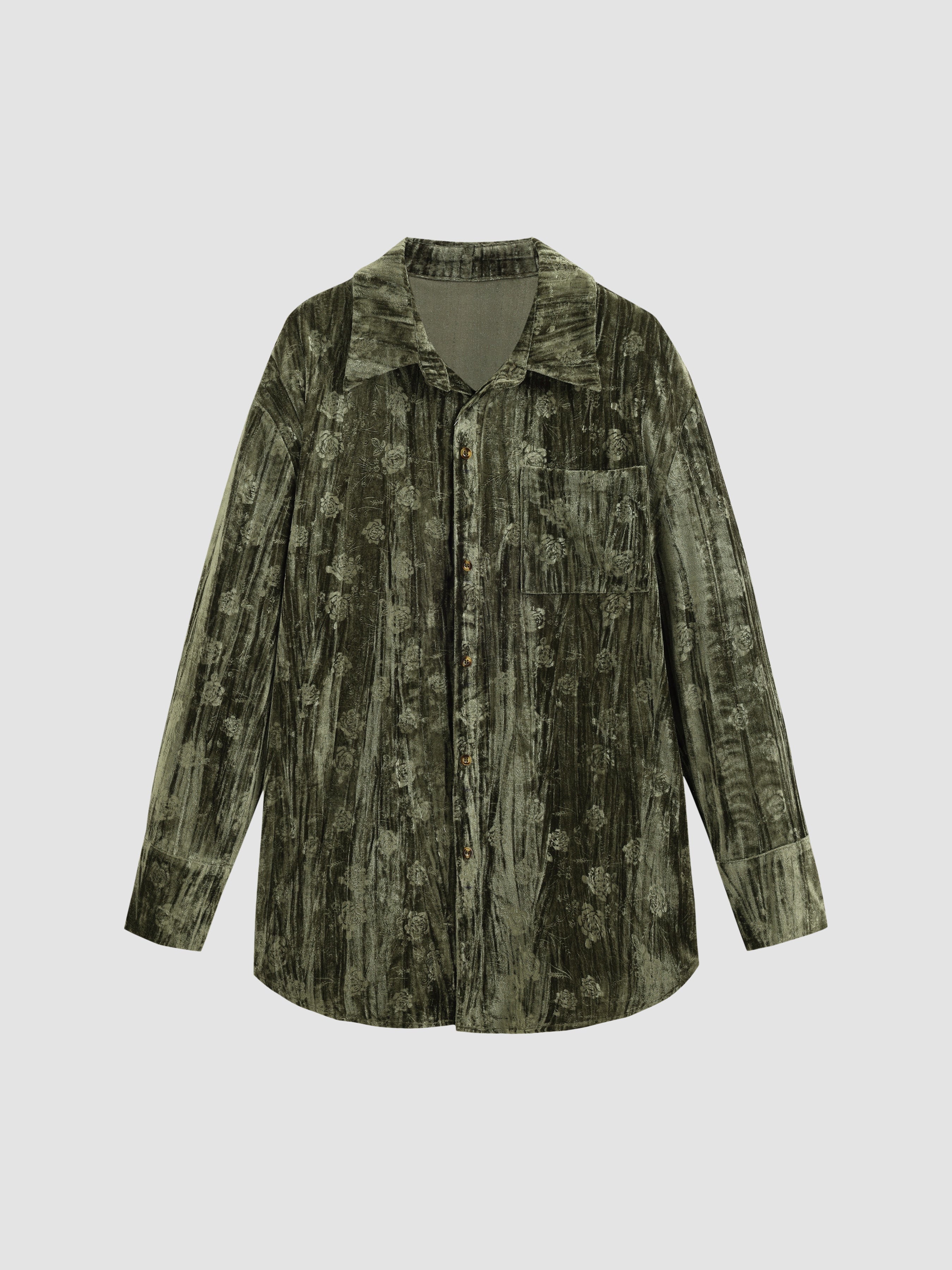 Chic Loose Fit Velvet Embossed Blouse - Ahaselected