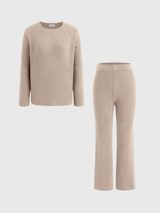 2-teiliges Lounge-Set aus Strickpullover und Hose mit weitem Bein