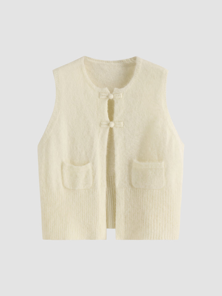 Sleeveless Button Knitted Cardigan Vest