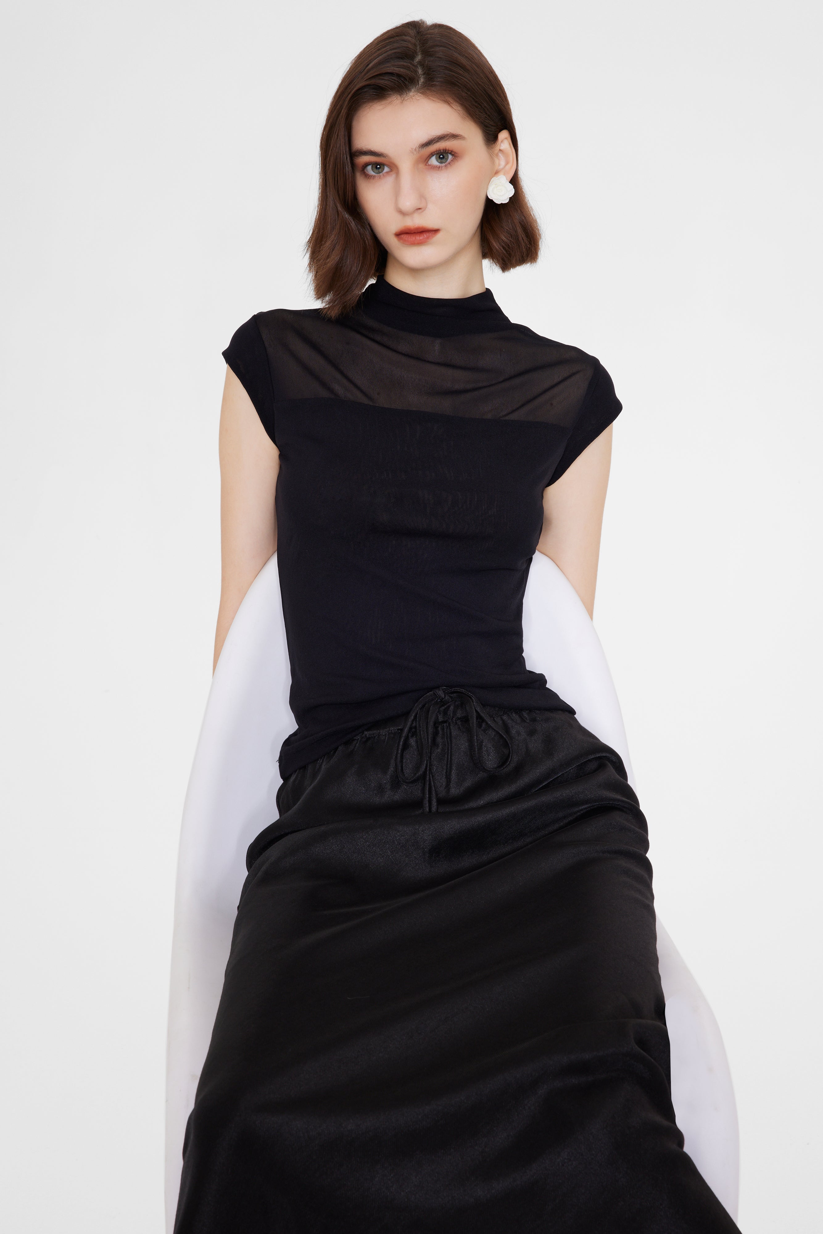 Sleeveless High Neck Mesh Top - Ahaselected