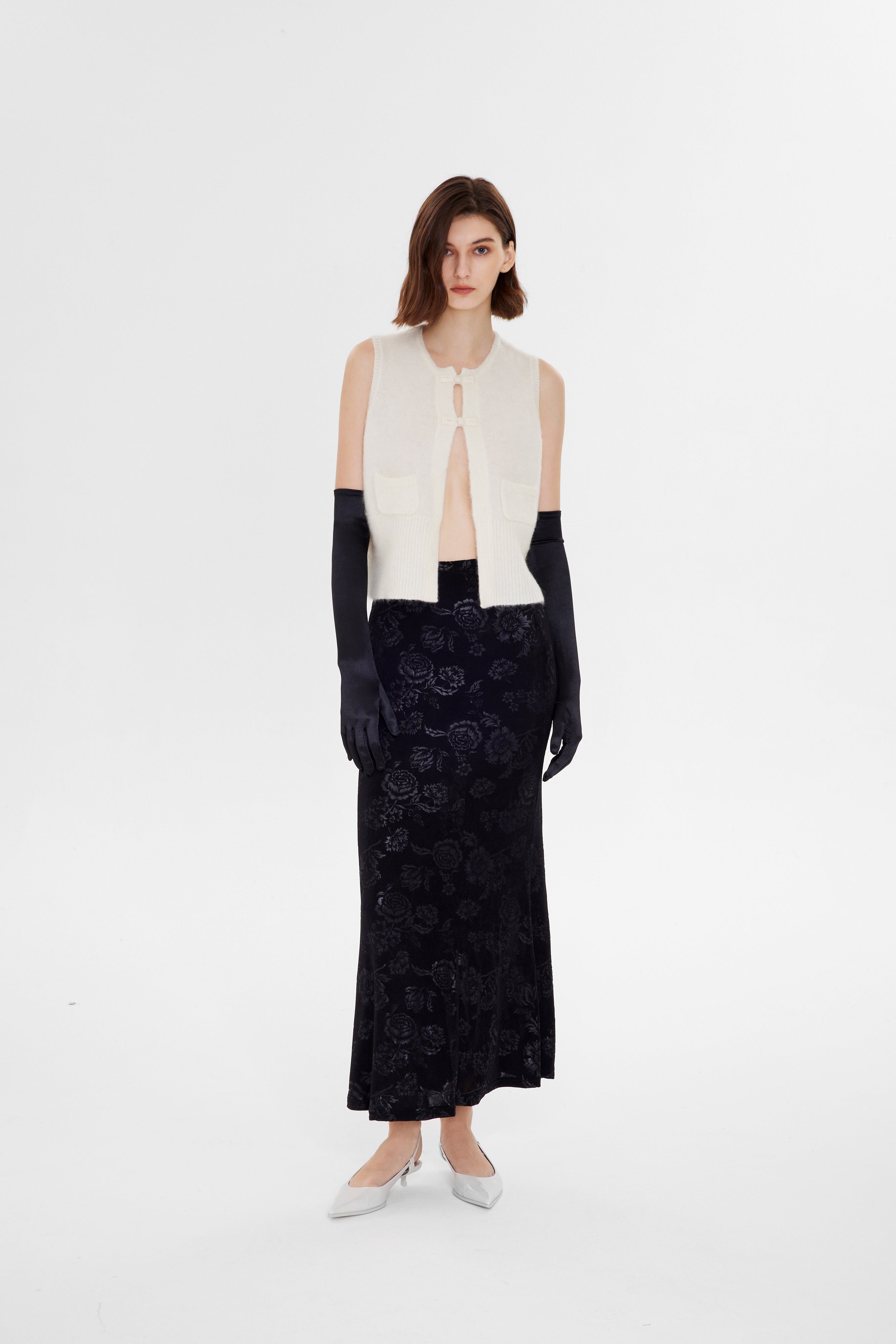 Knitted Floral Pattern Fishtail Long Skirt - Ahaselected